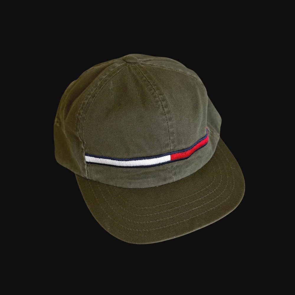 Tommy Hilfiger Olive Green Cotton Twill Flag Logo Baseball Cap Hat Adjustable